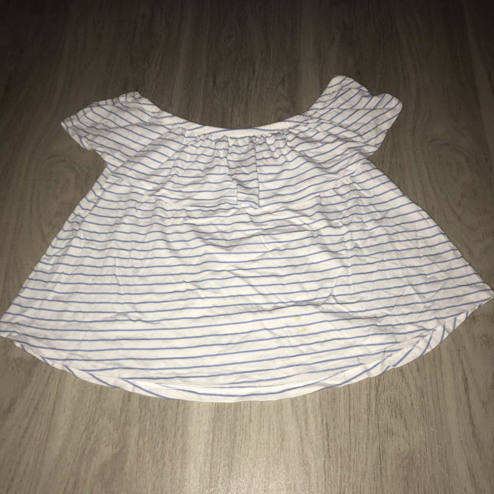 White $ blue stripe off the should crop top!